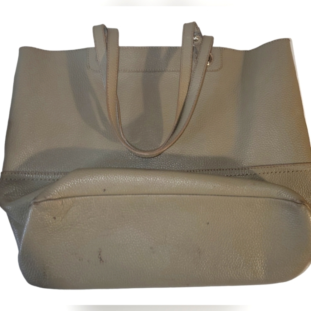 Oroton Taupe Mushroom Pebbled Leather Shoulder Shopper Hobo Bag - Picture 6 of 8